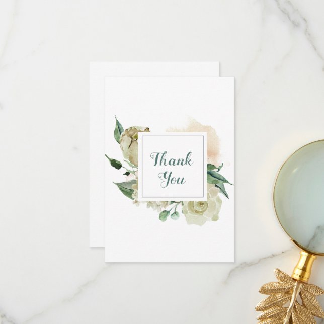 Winter White Floral Thank You Card (Front/Back In Situ)