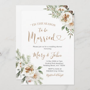 Winter White Floral Wedding Christmas Invitation