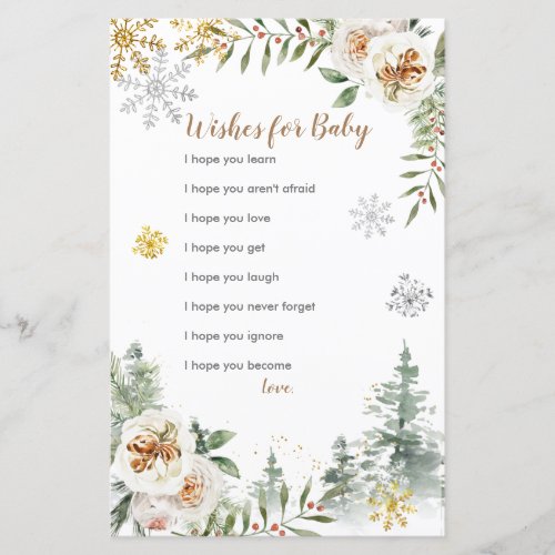 Winter White floral Wishes for Baby Card