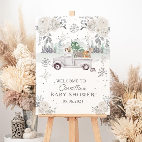 Winter White Floral Woodland Baby Shower Foam Board