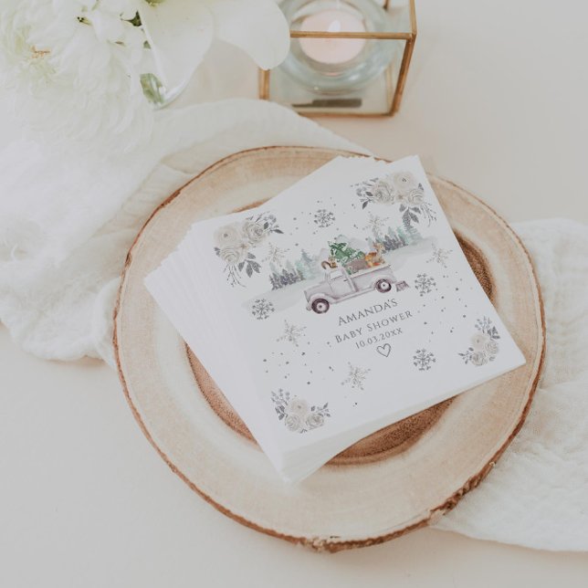 Winter White Floral Woodland Baby Shower Napkins (Creator Uploaded)