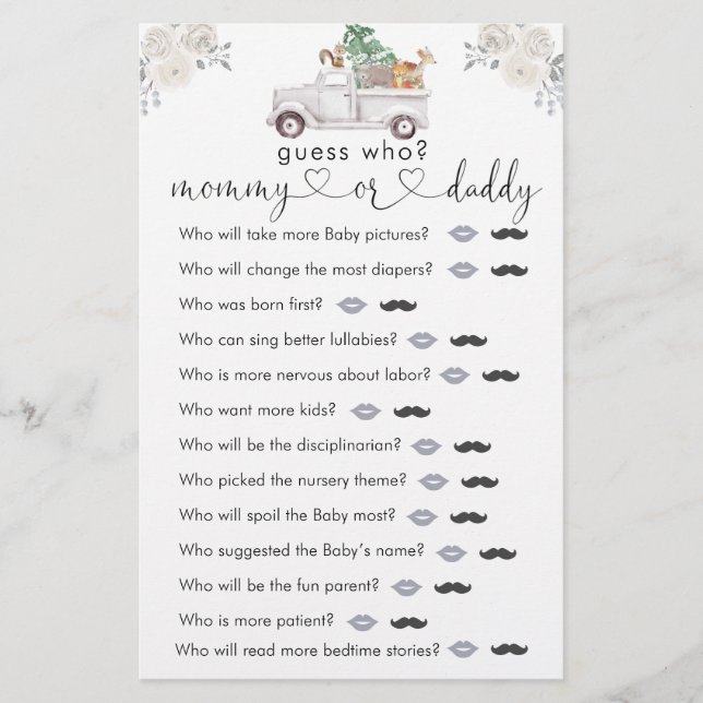 Winter White Floral Woodland Guess Who Game (Front)