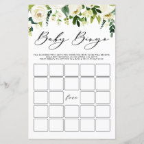 Winter White Flowers Baby Shower Bingo Card