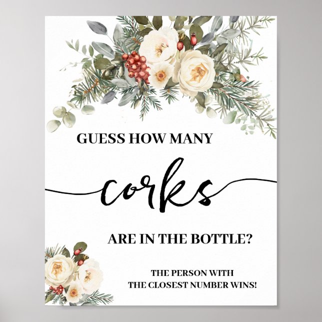 Winter White Flowers How Many Corks Shower Game Poster (Front)