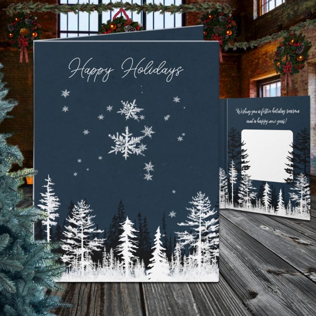 Winter White Forest Night Happy Holidays Modern Holiday Card (Winter White Forest Night Happy Holidays Modern Wraparound Graphics Winter Holiday Christmas Card)