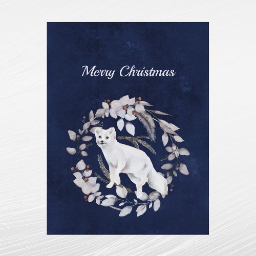 Winter White Fox Floral Wreath Watercolor Holiday Postcard