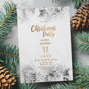 Winter white gold gray snow leaves Christmas Party Invitation