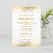 Winter White & Gold Snowflakes Wedding Invitation (Standing Front)