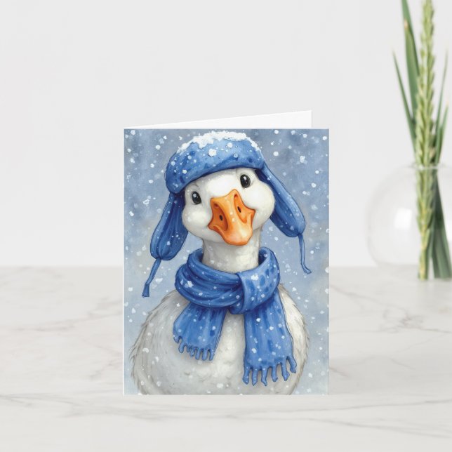 Winter White Goose With Blue Scarf Card (Front)