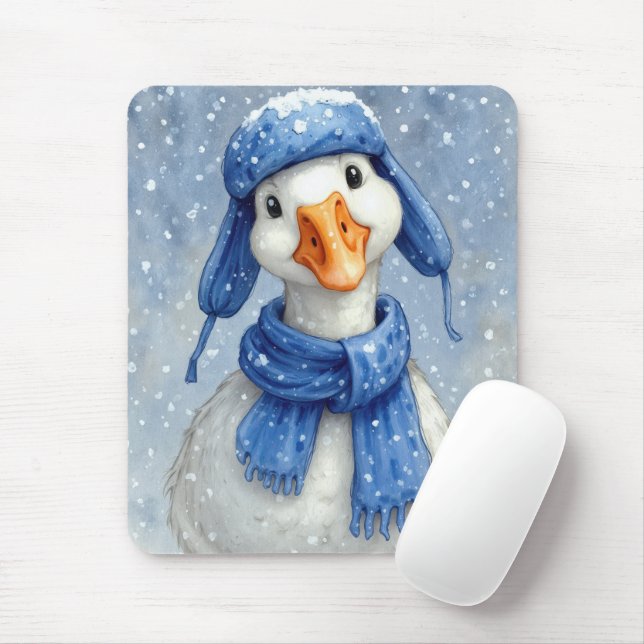 Winter White Goose With Blue Scarf Mouse Pad (With Mouse)