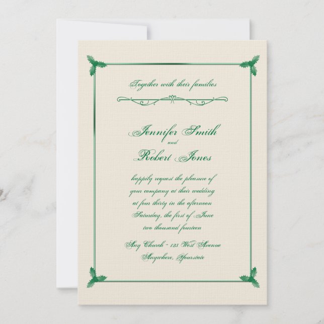 Winter White Green Mistletoe Wedding Invitation (Front)