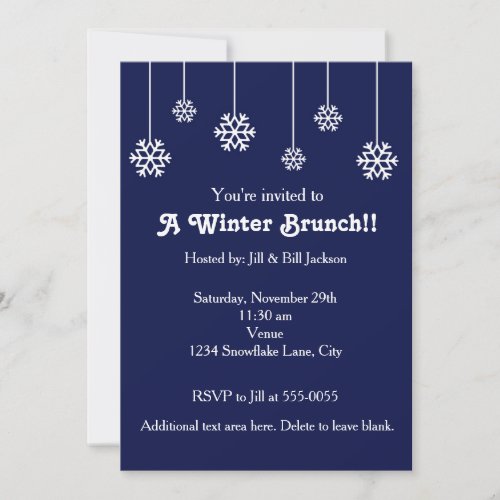 Winter White Hanging Snowflakes Blue Invitation