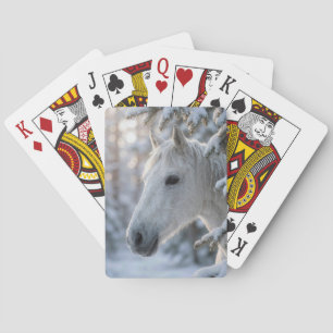 Winter White Horse In Snowy Pine Tree Poker Cards