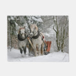 Winter - White Horses - Snow Doormat at Zazzle