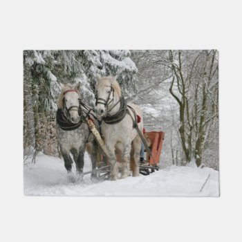 Winter - White Horses - Snow Doormat by MonsterSmash at Zazzle