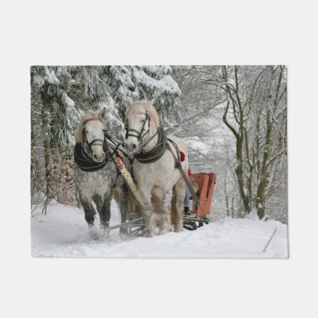 Winter - White Horses - Snow Doormat