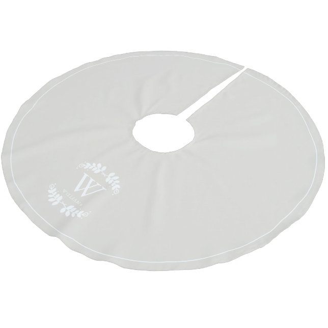 Winter White Laurel Family Monogram Custom Brushed Polyester Tree Skirt (Angled)
