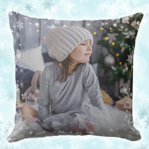 Winter White Modern Snowflake Photo Pillow