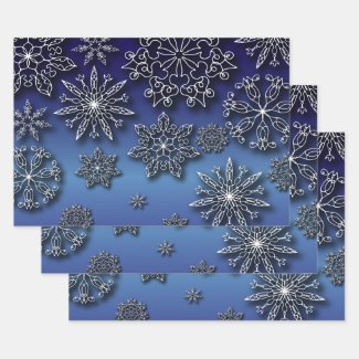 Winter White Papercut Snowflakes On Blue Gradient