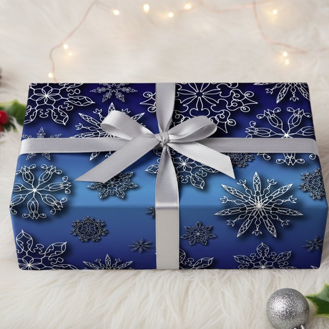 Winter White Papercut Snowflakes On Blue Gradient Wrapping Paper Sheets (Creator Uploaded)