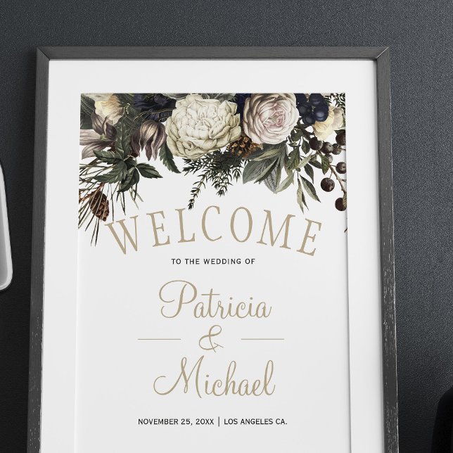 Winter white peonies elegant welcome wedding sign (Creator Uploaded)