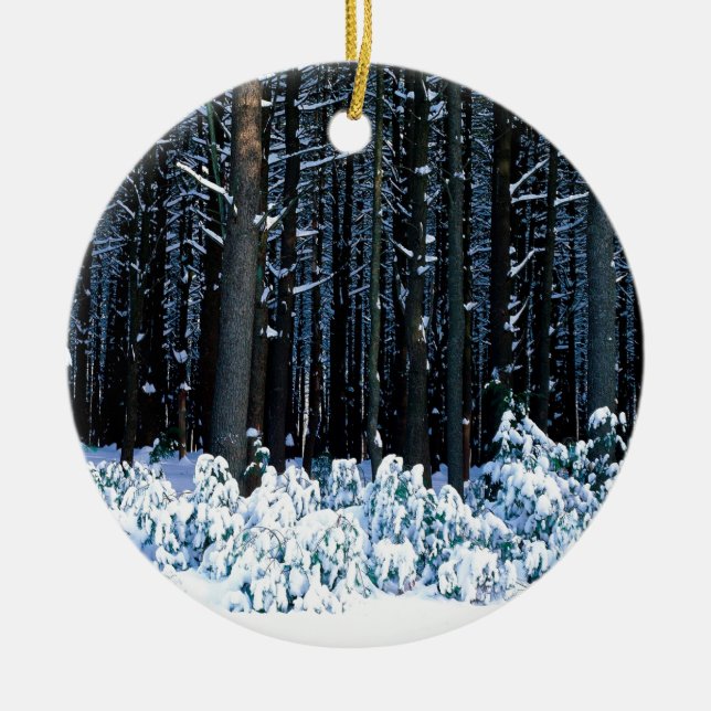 Winter White Pine Trees Pocono Mountains Ceramic Ornament (Front)