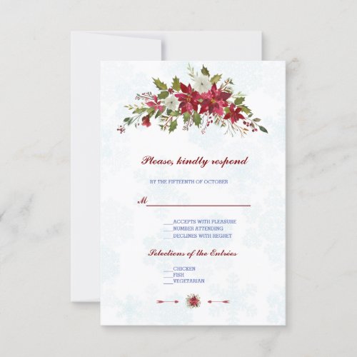 Winter White Poinsettia Snowflakes Wedding RSVP