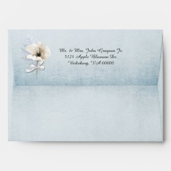 Winter White Poppy Blue Wedding Envelope by Myweddingday at Zazzle