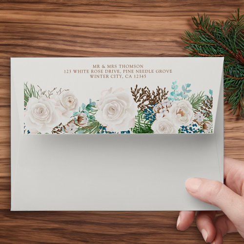 Winter White Roses Address 5x7 Wedding Invitation Envelope