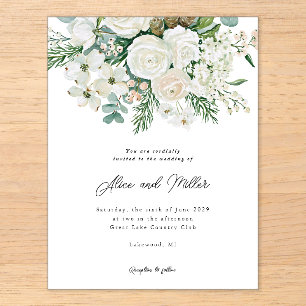 Winter White Roses Dogwood and Spruce Wedding Acrylic Enclosure Card