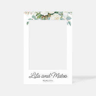 Winter white roses wedding design selfie frame
