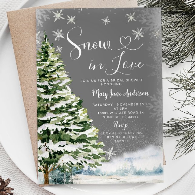 Winter White Snow in Love Evergreen Bridal Shower Invitation (Creator Uploaded)