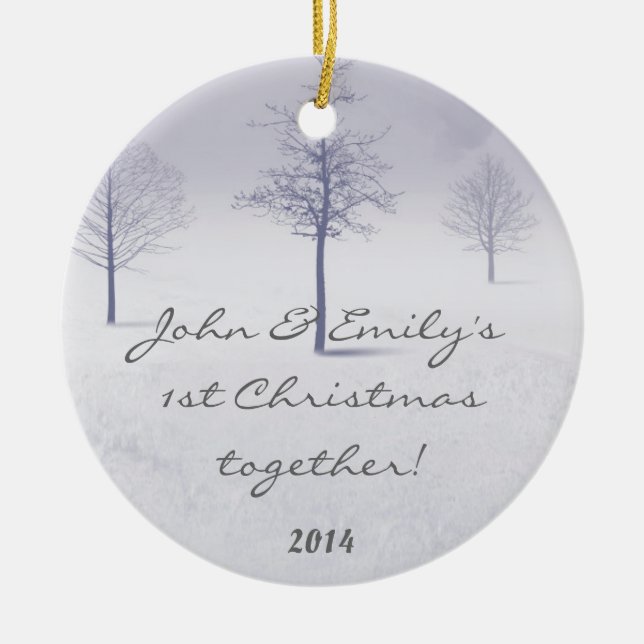 Winter White Snow Trees Personalized Name Ornament (Front)