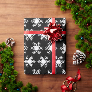 Winter White Snowflake Christmas Holiday Black Wrapping Paper