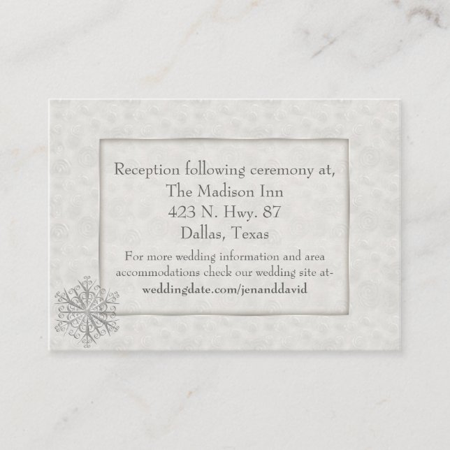 Winter White Snowflake Wedding Enclosure Card (Front)