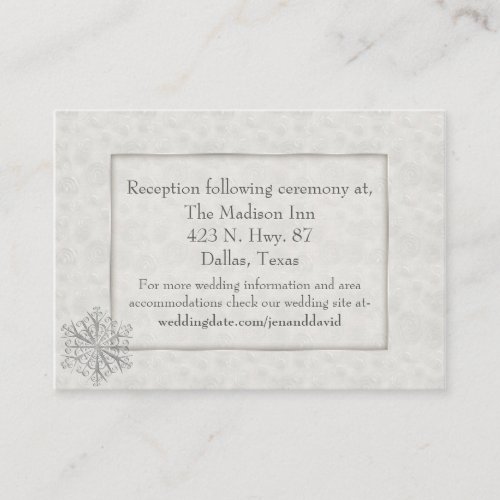 Winter White Snowflake Wedding Enclosure Card Business Cards