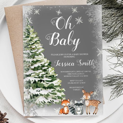 Winter White Snowflakes Christmas Baby Shower Invitation