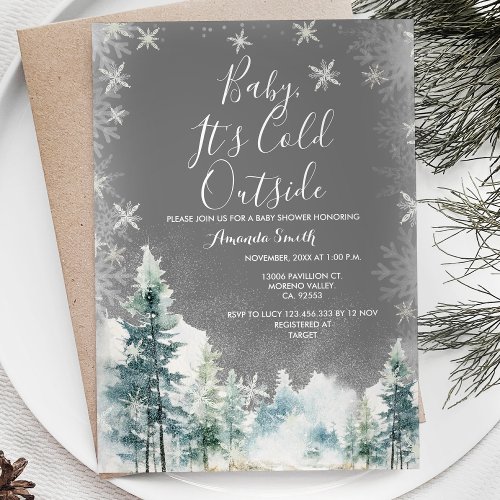 Winter White Snowflakes Cold Outside Baby Shower Invitation
