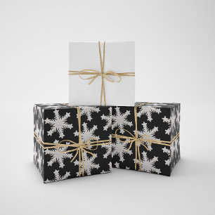 Winter White Snowflakes on a Night Black Sky Wrapping Paper