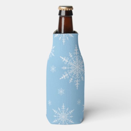 Winter White Snowflakes on Light Cornflower Blue Bottle Cooler