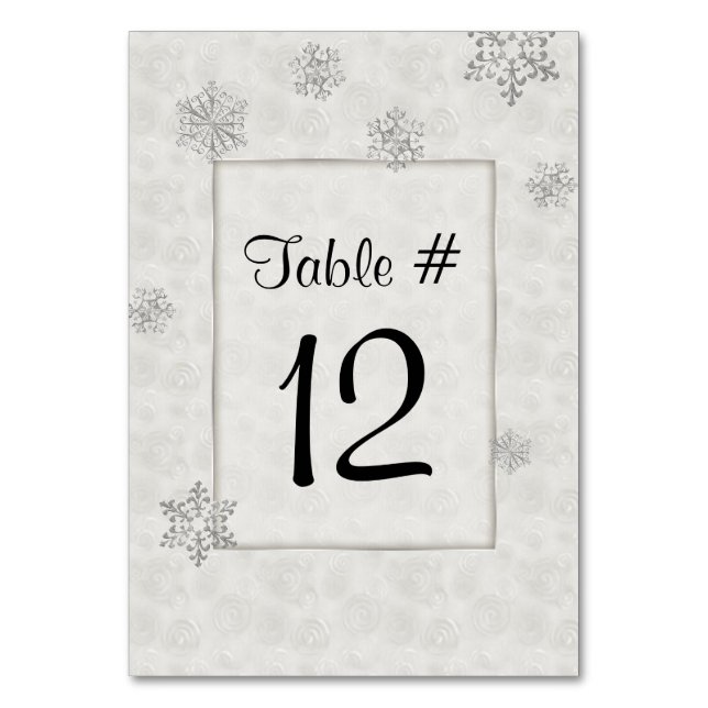 Winter White Snowflakes Wedding Table Number (Front)