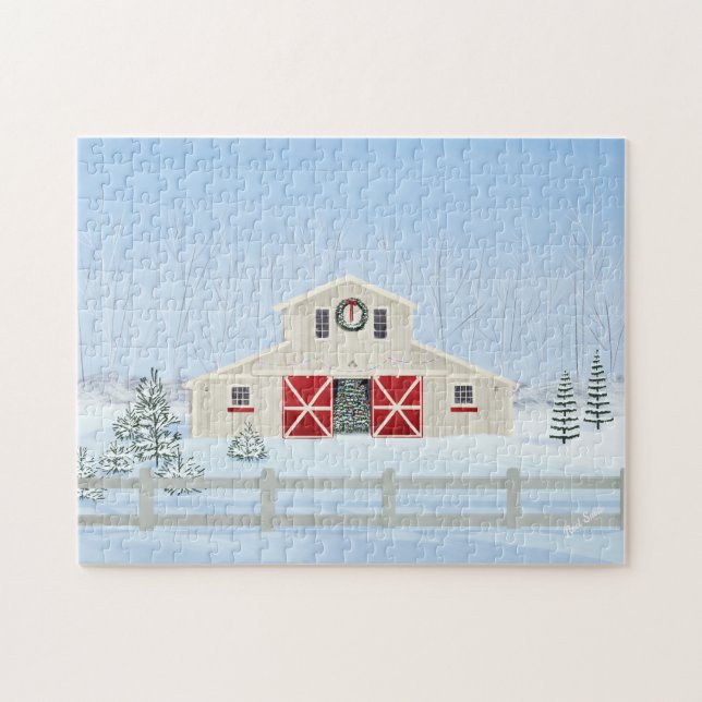 Winter White Snowy Christmas Barn Jigsaw Puzzle (Horizontal)