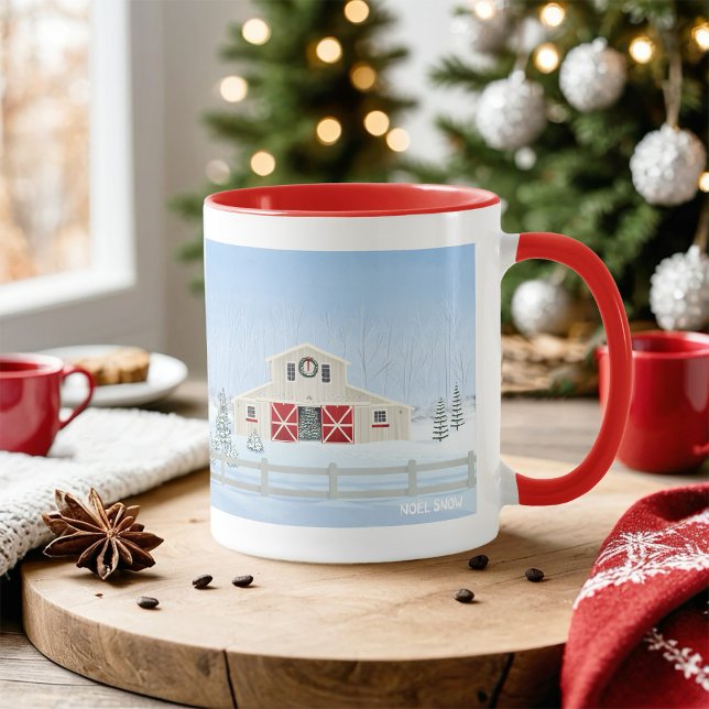 Winter White Snowy Christmas Barn Red Doors Mug (Creator Uploaded)