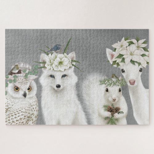 Winter white woodland animals jigsaw puzzle