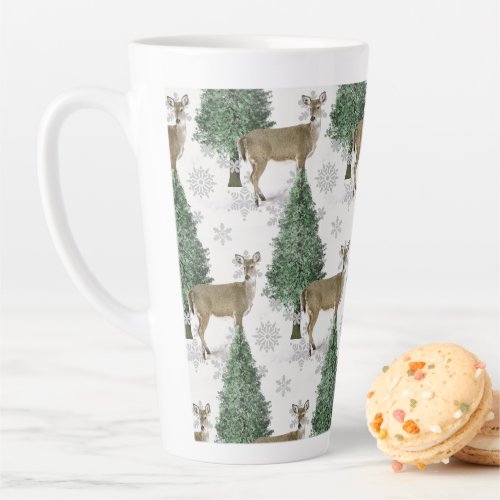 Winter Whitetail Deer with Snowflakes Holiday Home Latte Mug