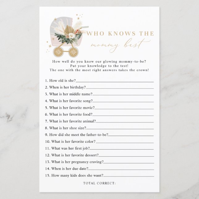 Winter Who knows mommy best baby shower game (Front)