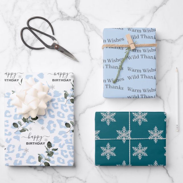 Winter Wild Glacier Leopard Wrapping Paper Sheets (Front)
