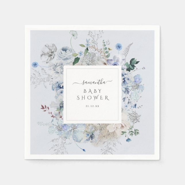 Winter Wildflower Elegant Boho Baby Shower  Napkins (Front)