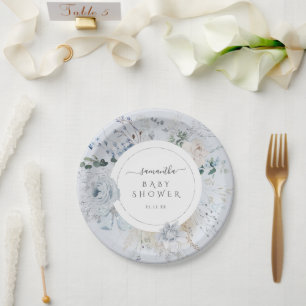 Winter Wildflower Elegant Boho Baby Shower Paper Plates
