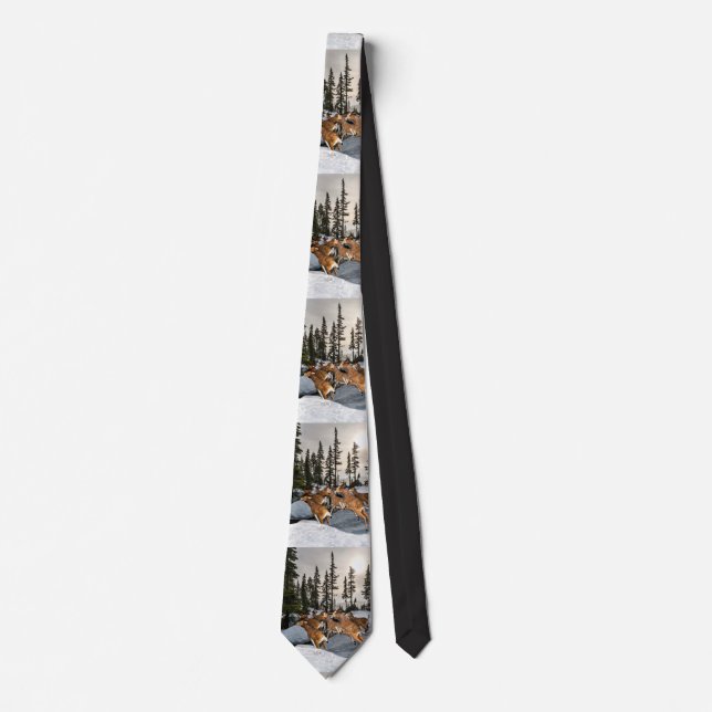 Winter Wildlife Mule Deer Running in Snow / Hunter Neck Tie (Front)